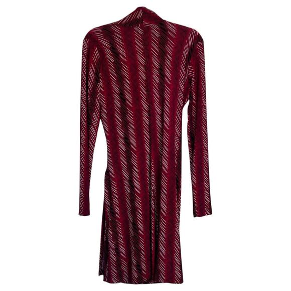 NORMA KAMALI Jersey Long-Sleeve Wrap Dress Red Scratch Stripe Liquid Knit Large - Picture 3 of 7